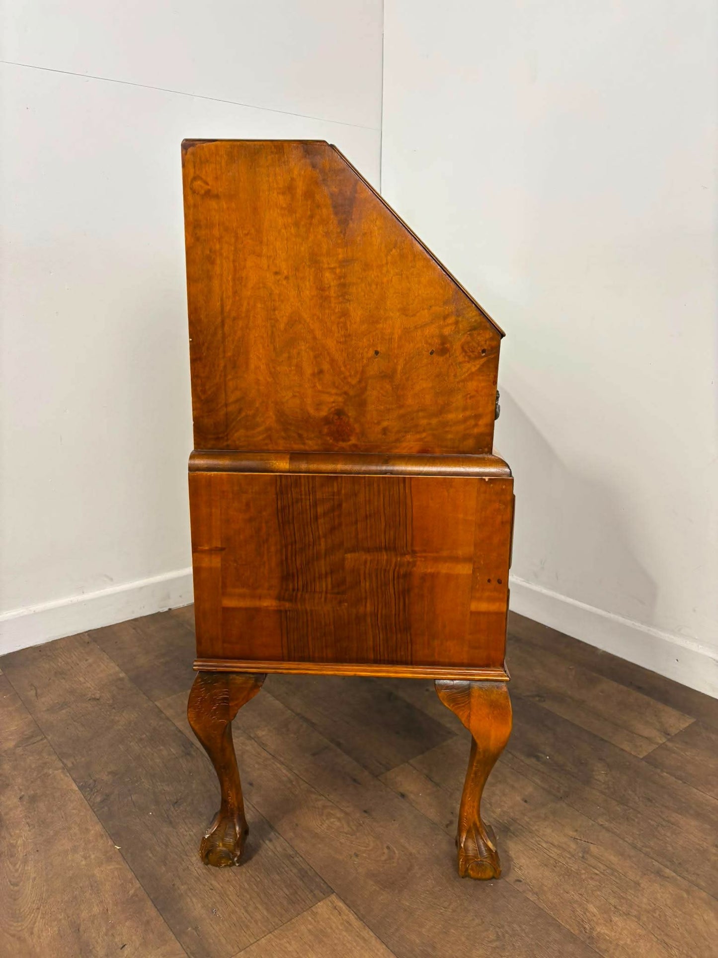 Vintage Walnut Veneer Waterfall Bureau on Claw & Ball Feet