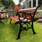 Black Vintage Cast Iron Patio Set adorned with Sapele Wood 3 seater Benches included
