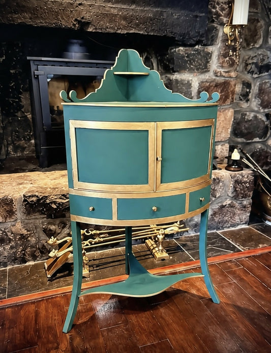 Vintage Upcycled Green & Gold Corner Cupboard / Small Drinks Cabinet