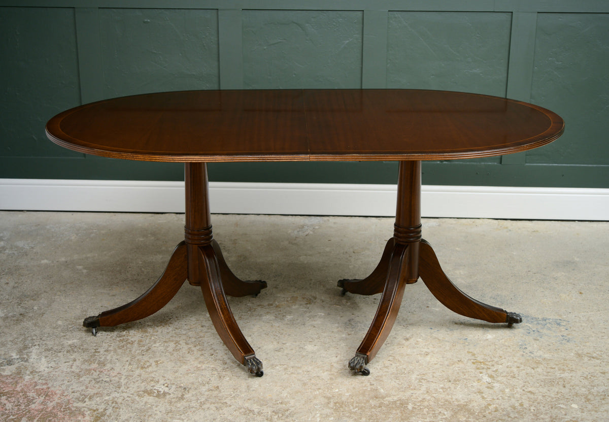 Regency Style Mahogany Extending Dining Table with Leaf - Over 7 FT - D End