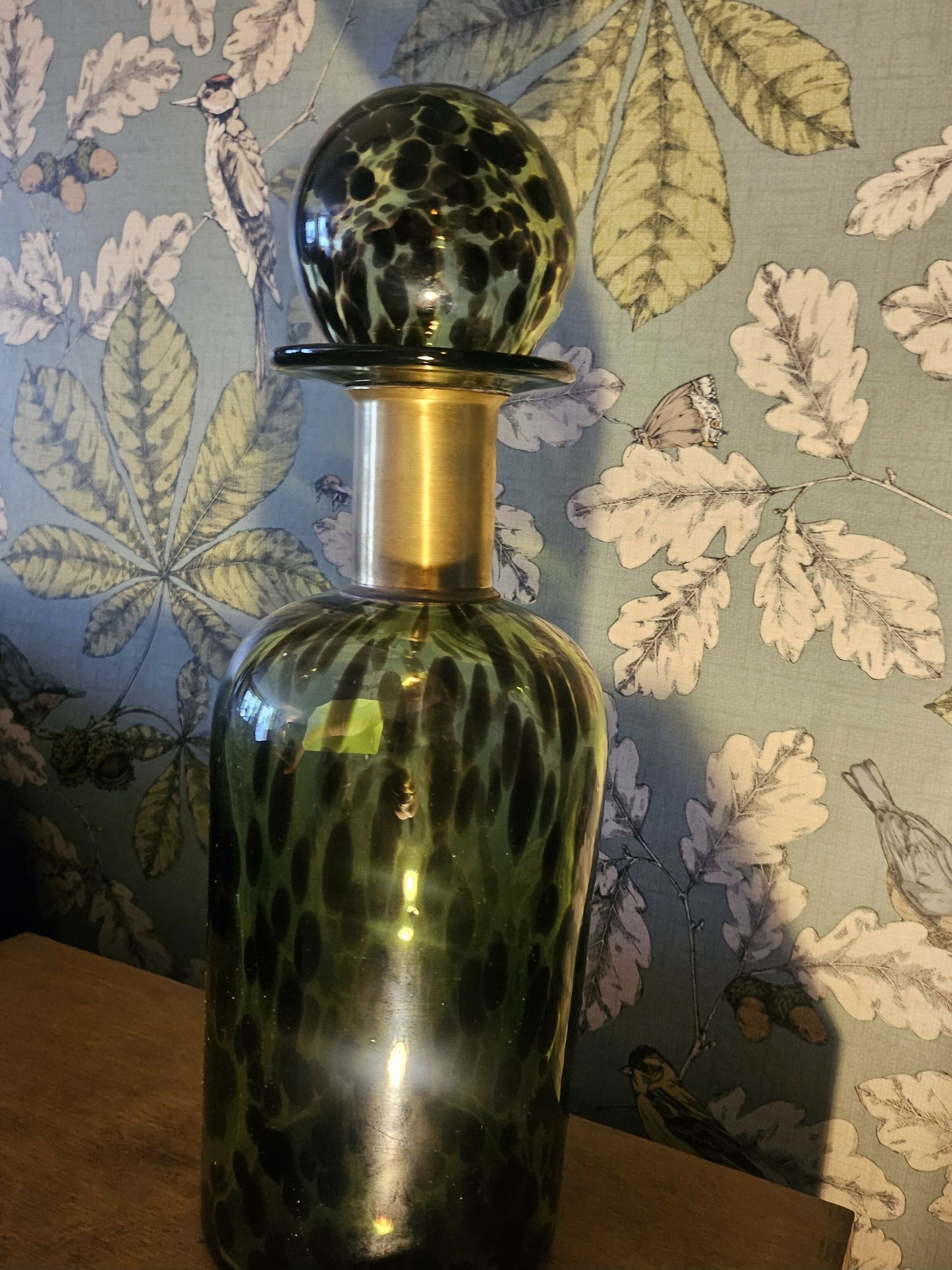 Green Glass Apothecary Bottle with Brass Collar