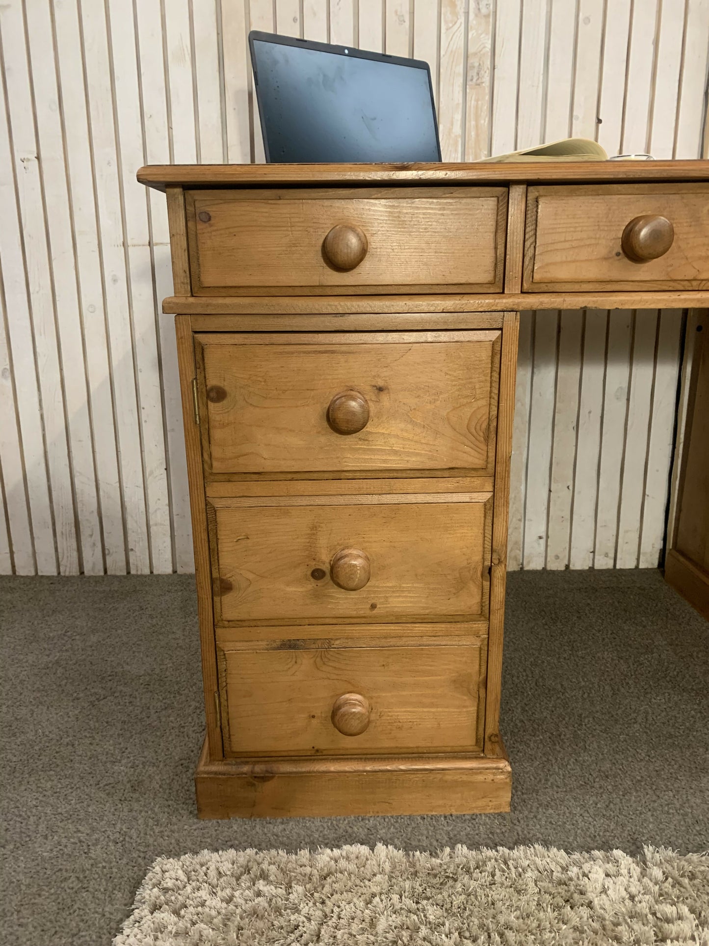 Handmade Solid Pine Desk with Cupboard • Home Office Study Table • Classic Wooden Desk