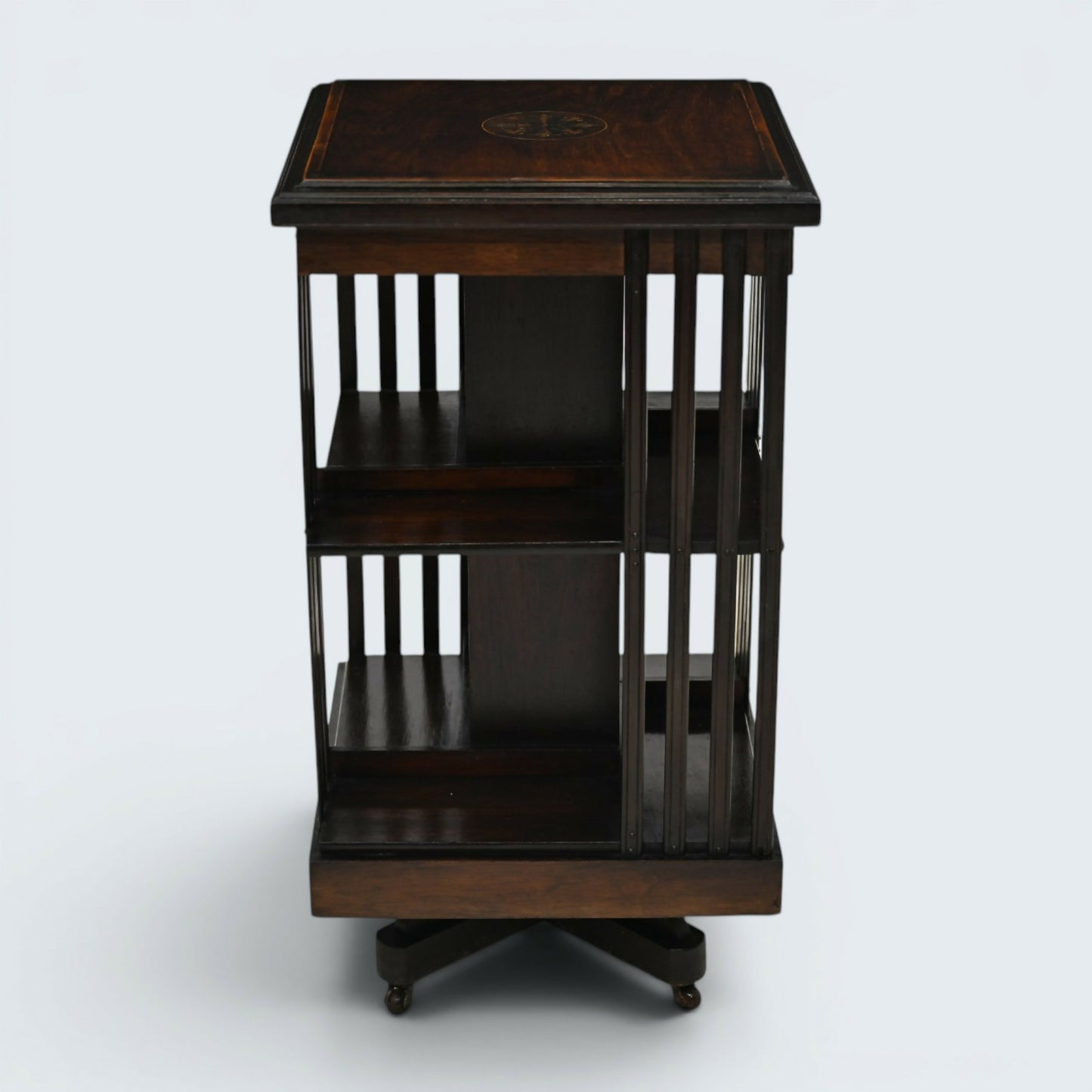 Edwardian Revolving Bookcase With 2 Tiers And Marquetry Decoration FREE Delivery