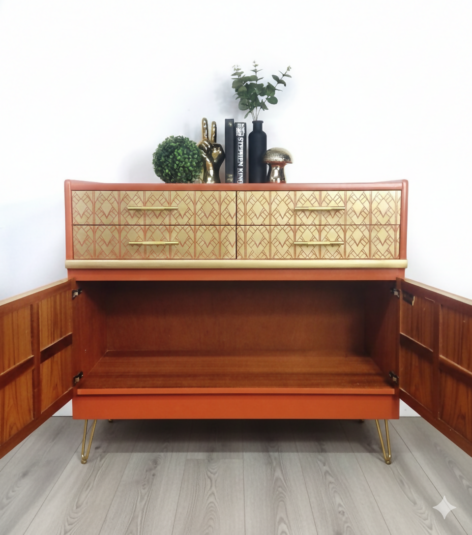 Midcentury modern nathan sideboard, orange cabinet, cocktail cabinet, media unit, retro cabinet, teak furniture, mcm