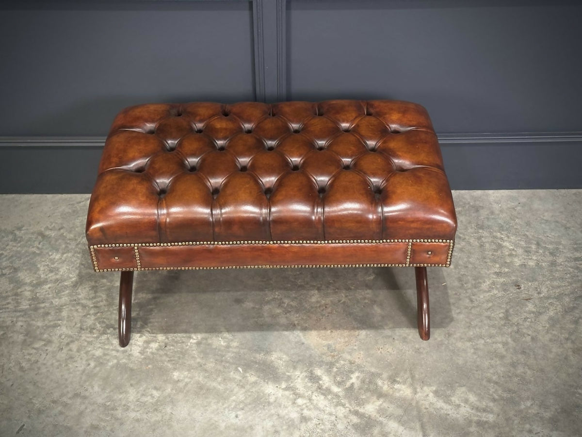 Hand Dyed Buttoned Leather Footstool