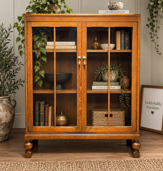 Solid Oak bookcase display cabinet slimline adjustable shelves