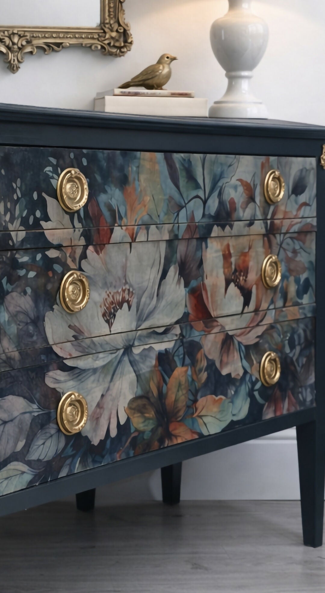 Vintage chest of drawers with floral design