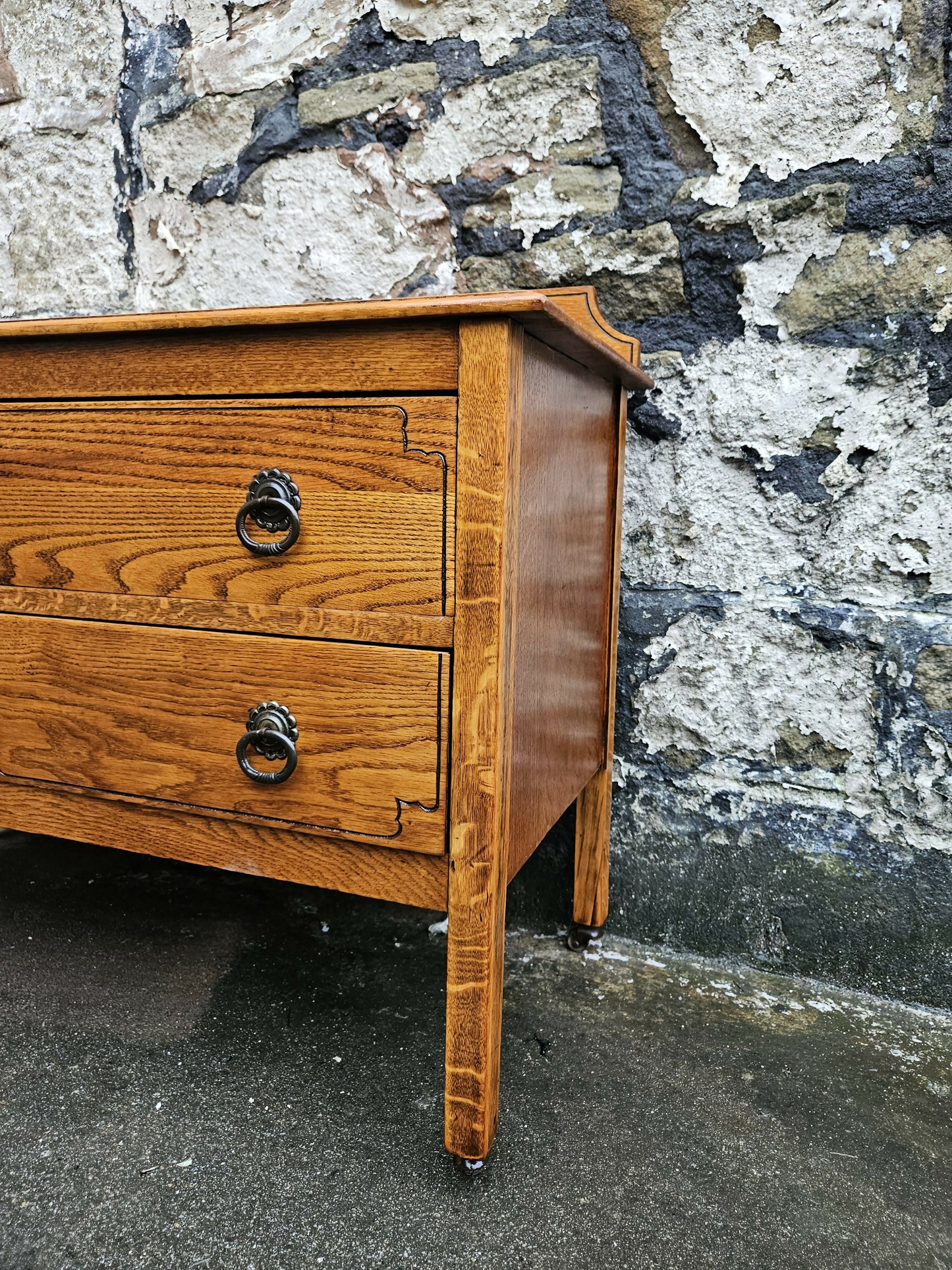 Vintage Oak Chest Of Drawers: Tallboy Cabinet Two Drawer