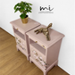 Dusky blush pink Stag Minstrel slim tea tray bedside tables with blossom and butterfly design. Nightstands pale pink