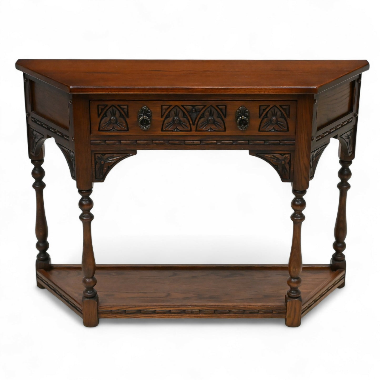 Old Charm Narrow Canted Console Table With Cupboard Tudor Brown FREE UK Delivery. SBR10959/1909E