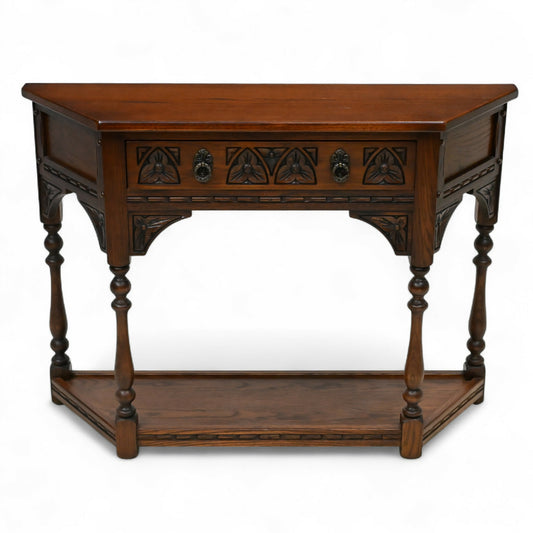 Old Charm Narrow Canted Console Table With Cupboard Tudor Brown FREE UK Delivery. SBR10959/1909E