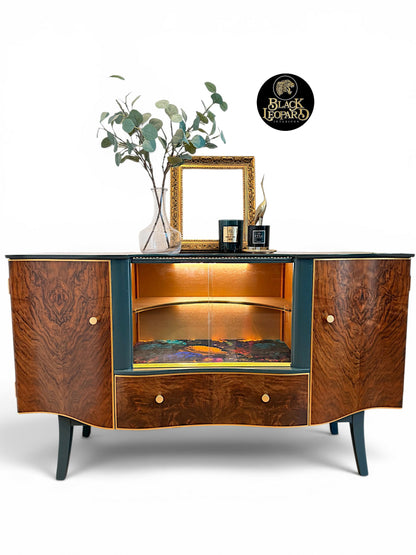 Luxury Art Deco Sideboard | Green Floral Solid Wood | Vintage Refurbished Bespoke Furniture