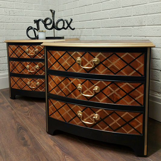 2 Black,Mahogany & Gold Bedside Drawer units