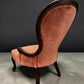 Antique Victorian Slipper Chair, Mahogany Frame, Rust Upholstery, Nursing Accent Furniture