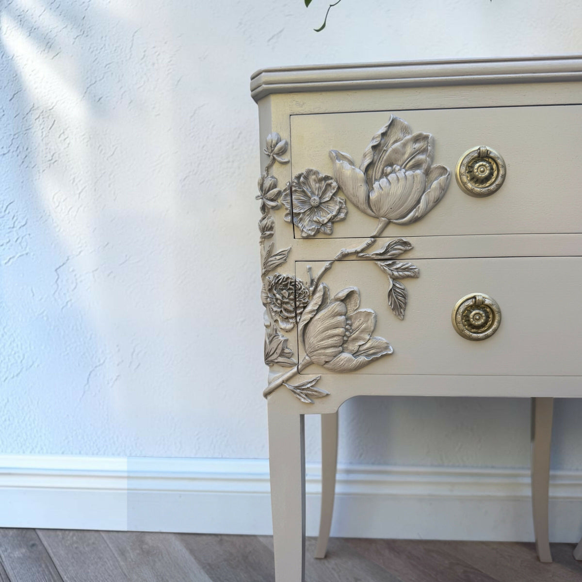 Vintage Hand-Painted Floral Bedside Tables / Resin Botanical Nightstands