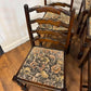 Vintage Set of Seven Oak Ladder Back Dining Chairs Including Carver Chair