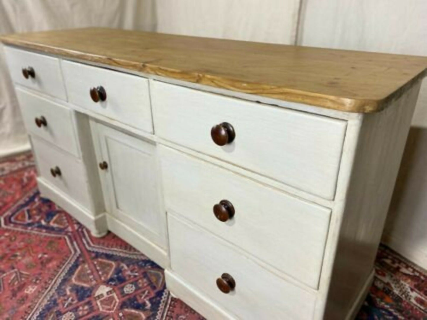 Antique Victorian Pine Breakfront Sideboard Base Unit, c 1870