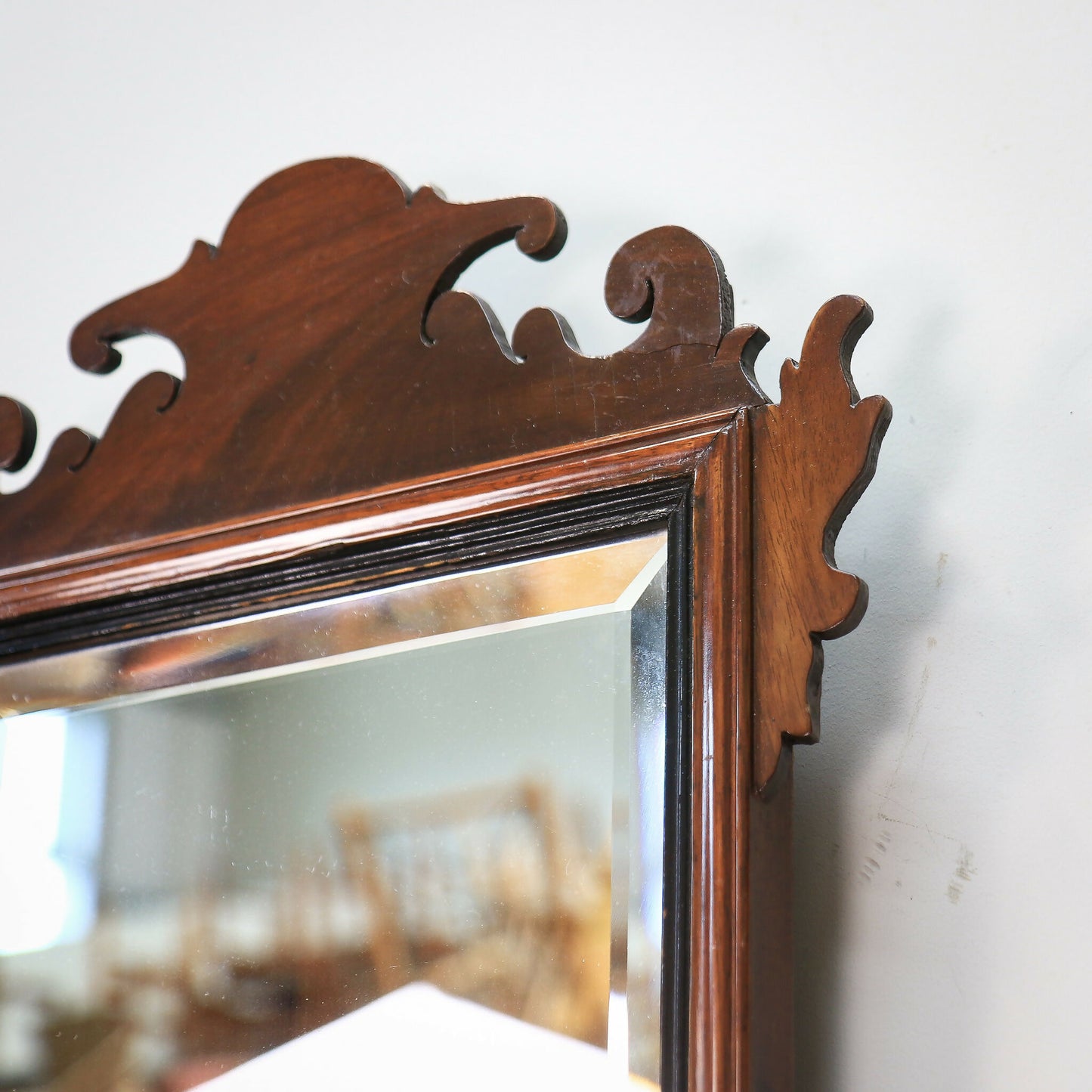 Arts and Crafts Edwardian Fretwork Bevel Edged Mirror Mahogany Frame