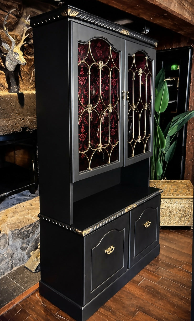 Gothic Black & Antique Gold Glazed Display Cabinet | Drinks & Cocktail Cabinet