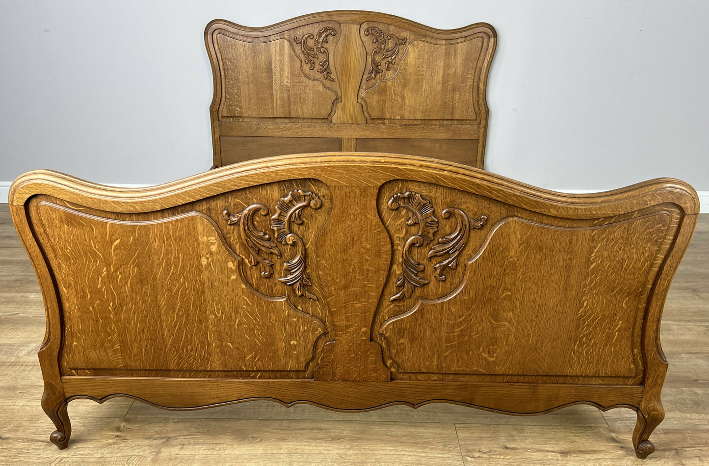 Bed Vintage French Louis XVI Double Bed Frame Oak Carved Headboard LOT 6459