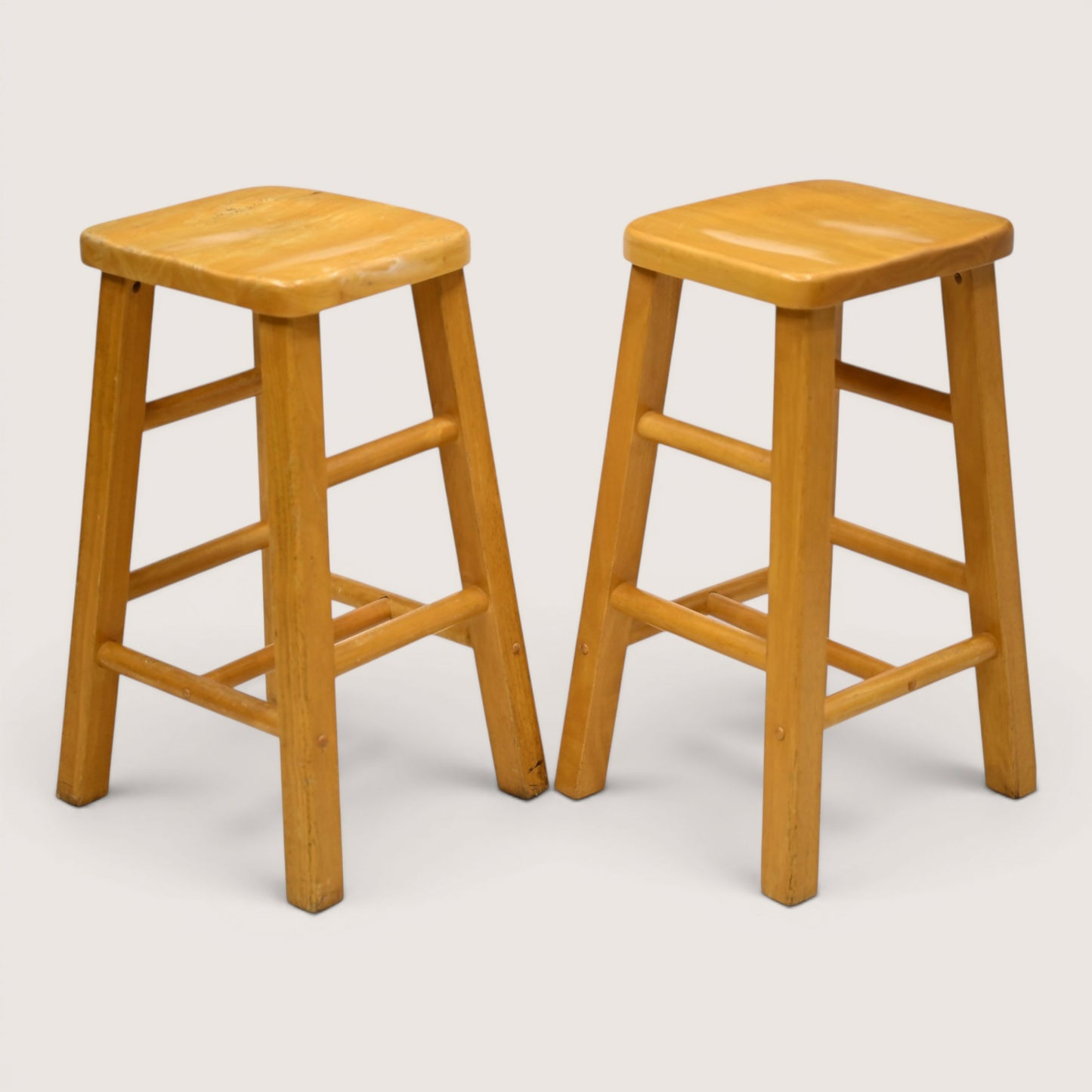 Pair Of Breakfast Bar Stools 66cm Seat Height Vintage Beech FREE UK Delivery*