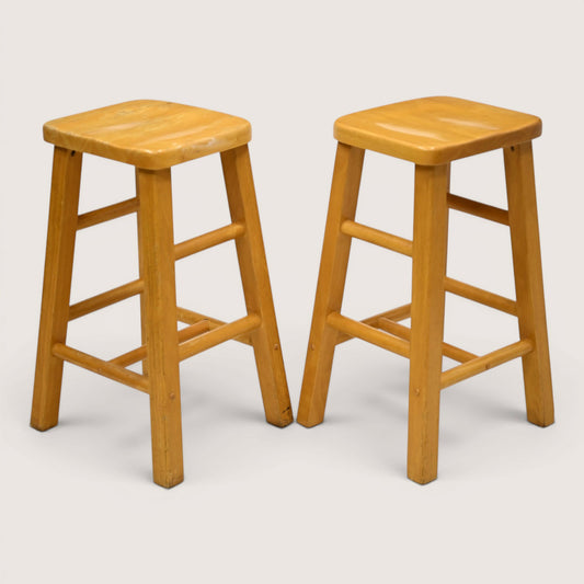 Pair Of Breakfast Bar Stools 66cm Seat Height Vintage Beech FREE UK Delivery*