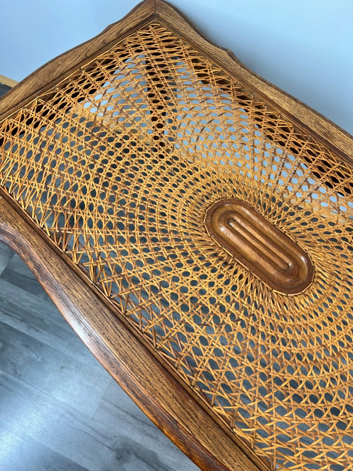 Coffee Table Vintage French Louis XV Cane Top Oak Carved Table LOT 3861