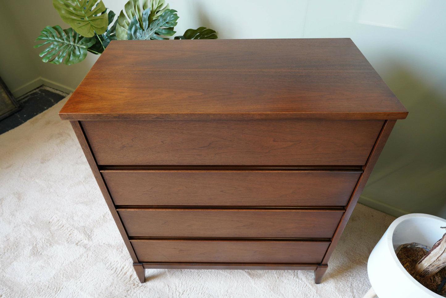 Peppler Furniture Co. 'The Hanover Line' Four Drawer Highboy In Figured Walnut – Canada, C. 1960s