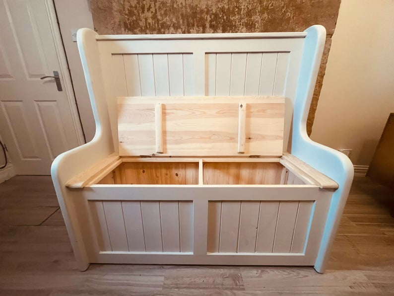 Hand Crafted Pine Monks Bench with Storage, Farmhouse Hallway Seat