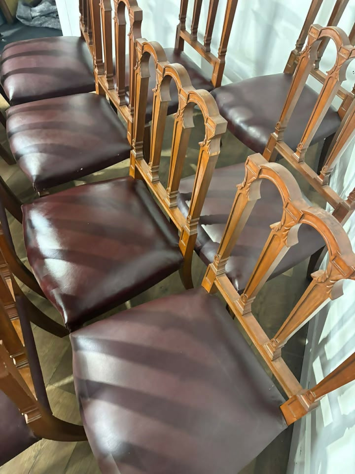 Set Of Twelve Mahogany Dining Chairs With Burgundy Leather Upholstered Seats