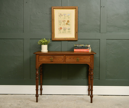 Pitch Pine Console Table / Writing Desk - Arts & Crafts