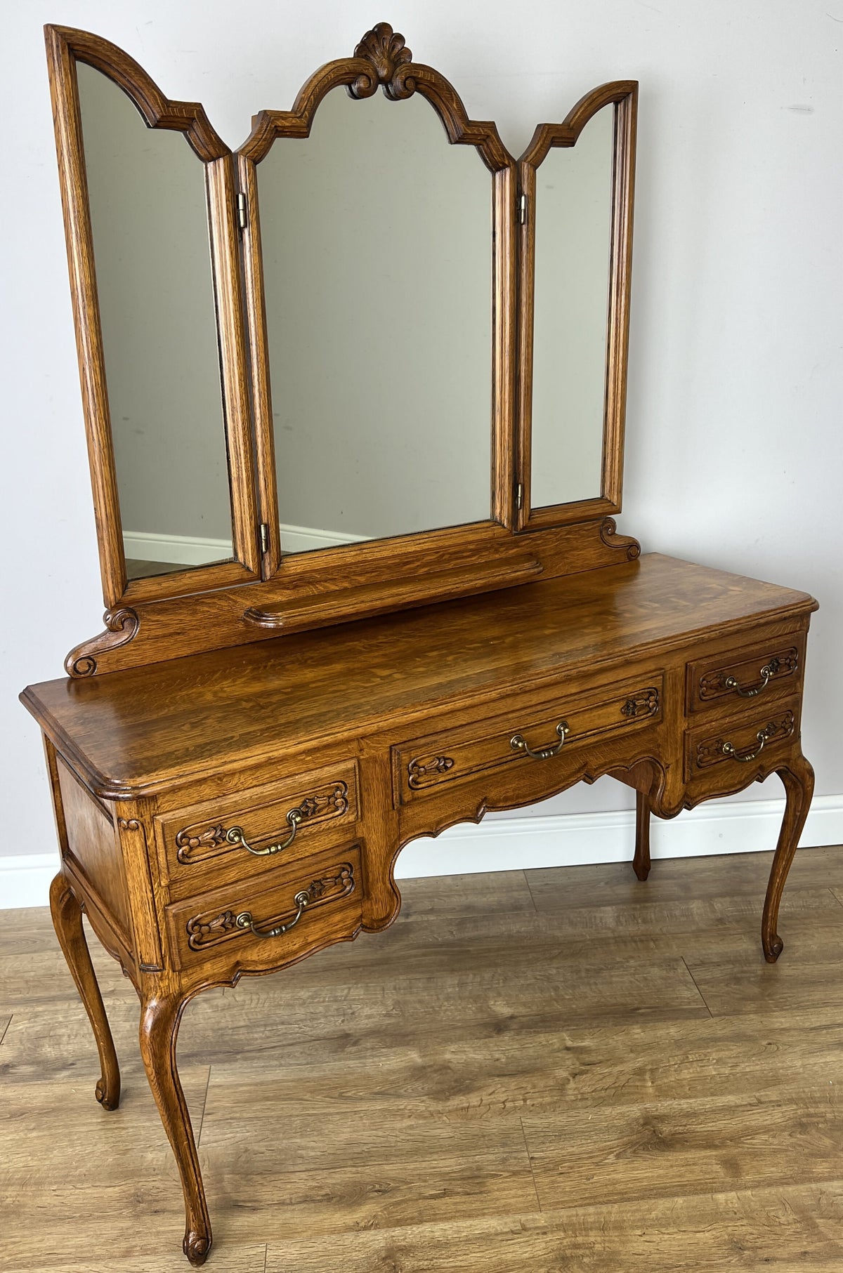 Dressing Table with Mirror Vintage French Louis Oak Vanity Table Makeup LOT 6600