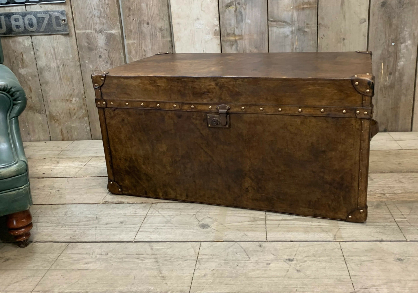 Antique Inspired English Leather Trunk Made In Nottingham England