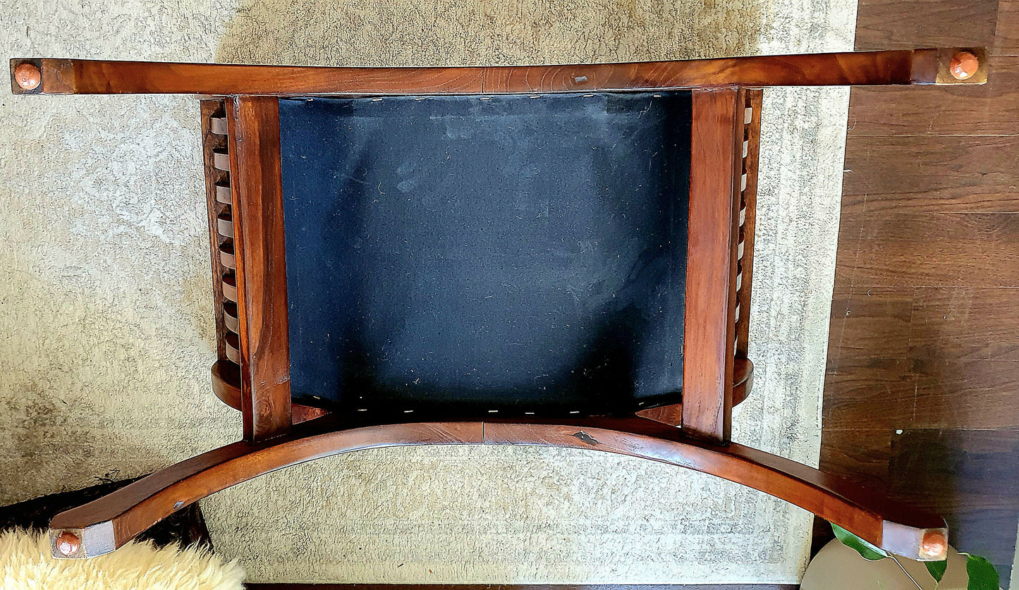 Vintage Carule Stool/Seat Indonesian Teak, Leather Padded Seat Cushion A Beauty!