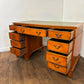 Reproduction Yew Wood Pedestal Desk with Green Leather