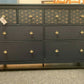 Large Painted Navy Chest Of Drawers With Gold Morrocan Stencil And Gold Bees