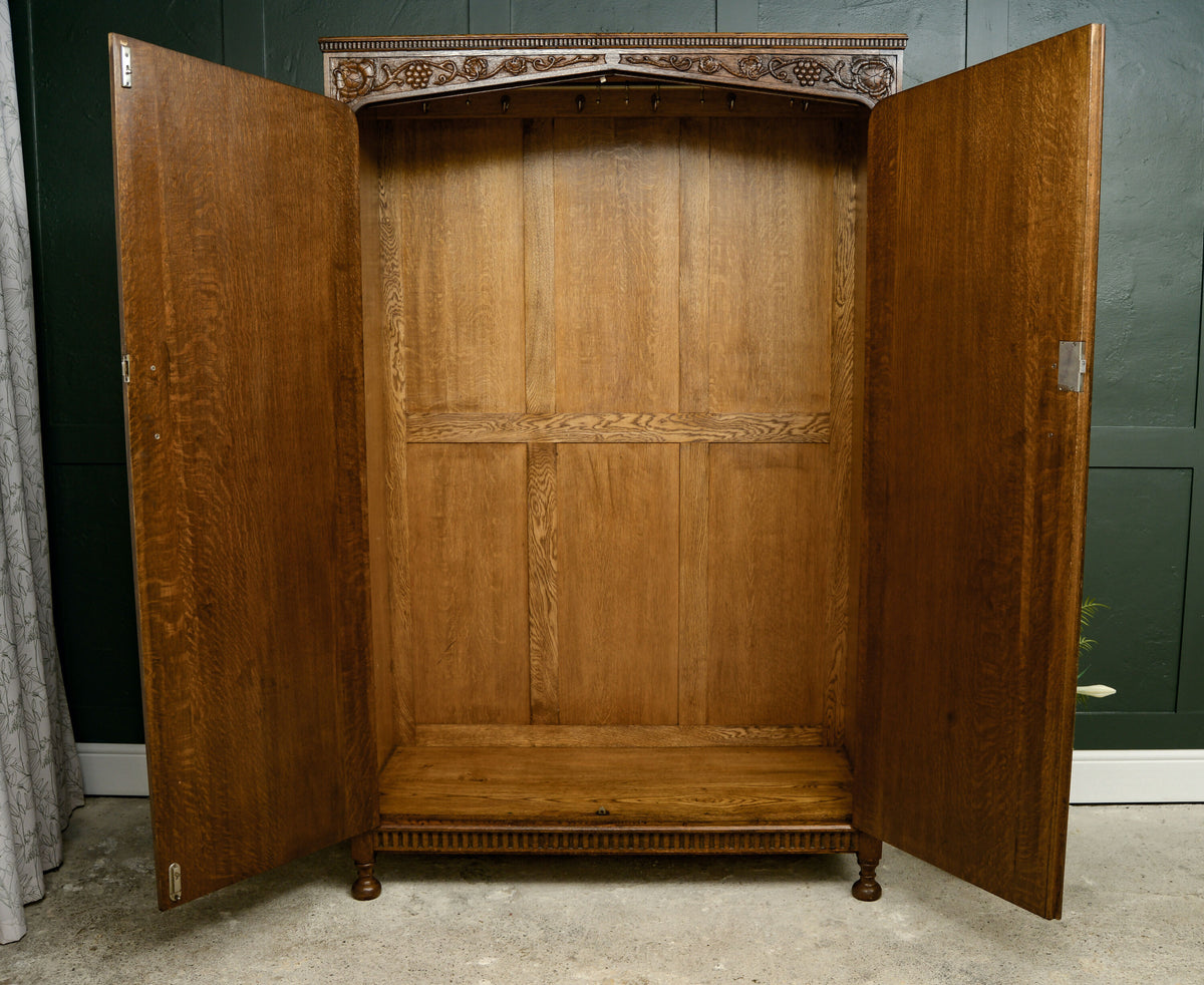 Art Deco Solid Oak Double Wardrobe - 1930s