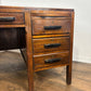 Mid Century Oak Kneehole Twin Pedestal Desk