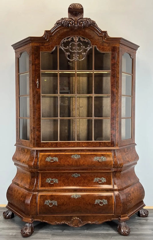 Bookcase Vintage French Carved Glass Doors Sideboard Drawers Cabinet LOT 4490