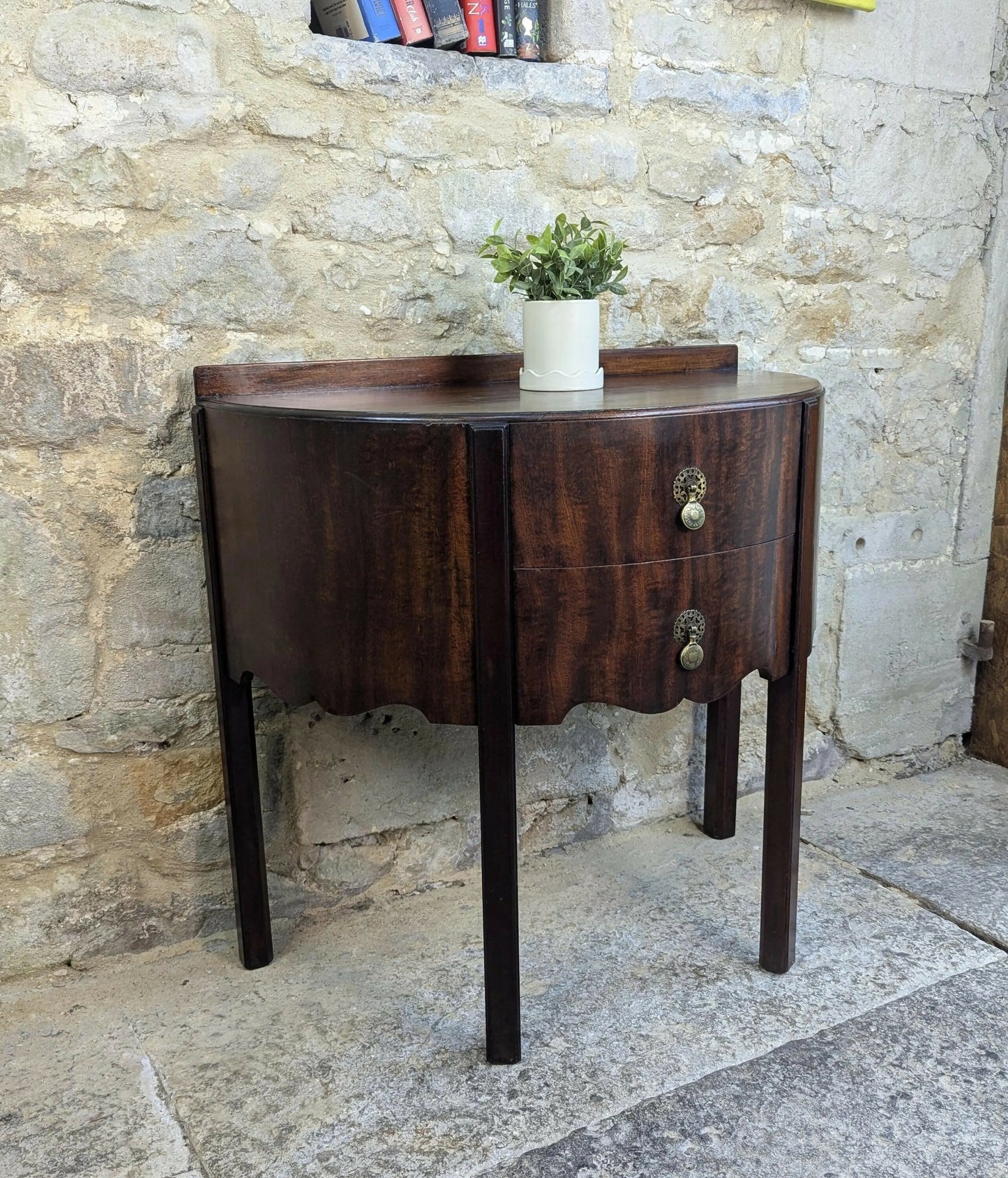 Georgian Mahogany Demi Lune Console Side Table with Drawers