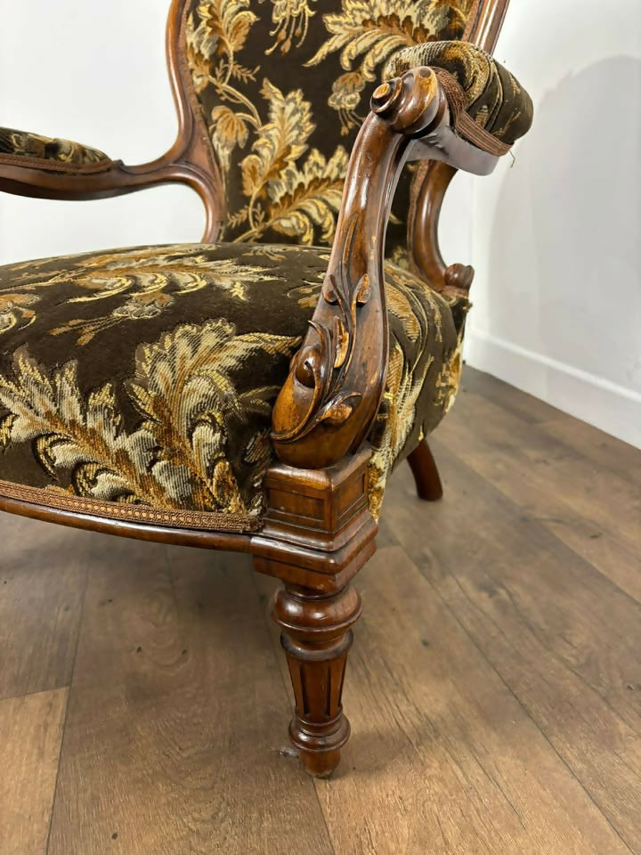 Victorian Armchair Floral Upholstered