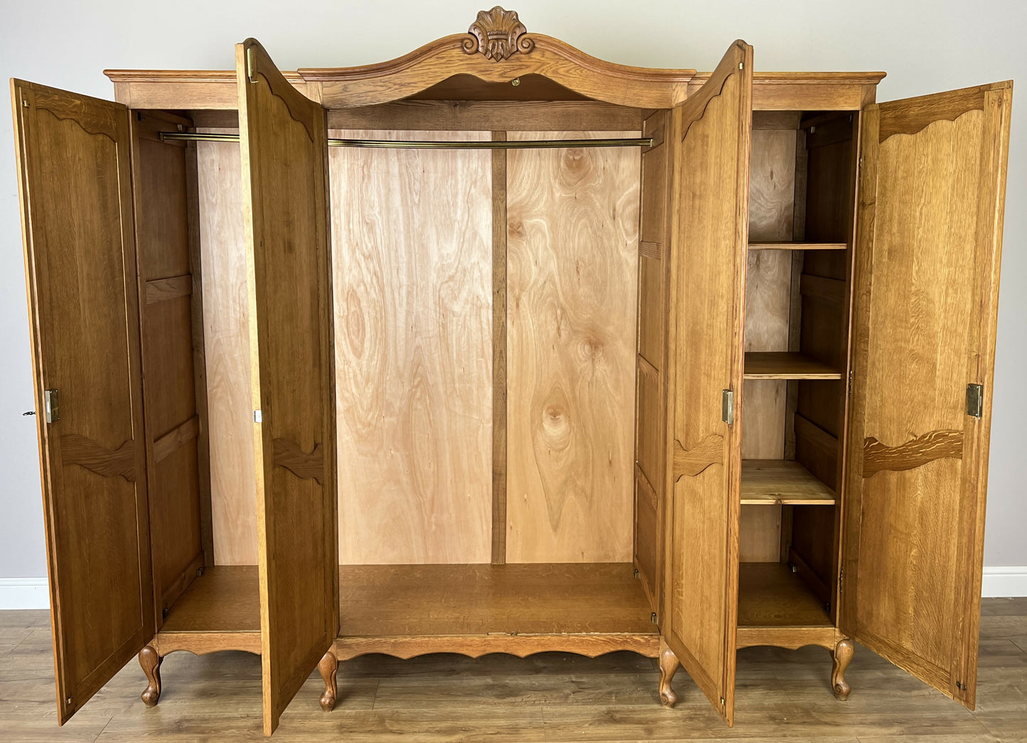 Wardrobe Vintage French Louis XVI Style Oak Four Door Carved Armoire LOT 6104