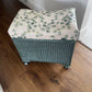 Mid century Lloyd loom style ottoman/padded storage stool. Green paint. Matching cotton top