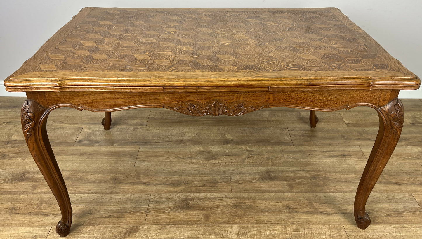 Dining Table Vintage French Louis XVI Carved Oak Extendable Table LOT 6357