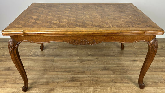 Dining Table Vintage French Louis XVI Carved Oak Extendable Table LOT 6357