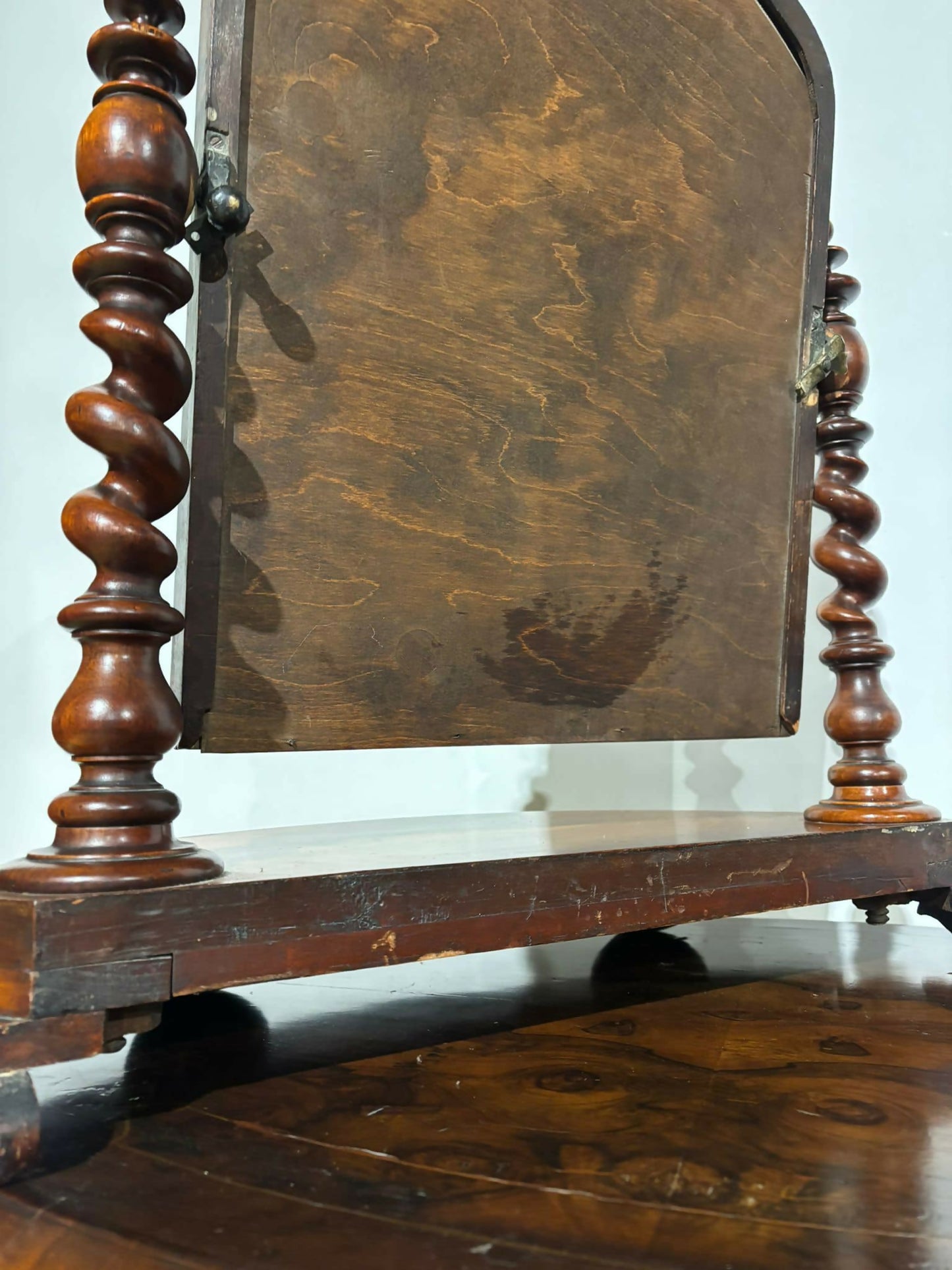 Victorian walnut dressing table mirror, supported on turned carved supports.3