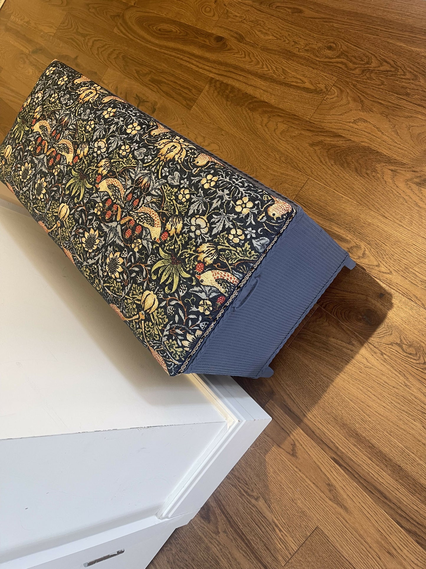 William morris style material topped mid century Ottoman.