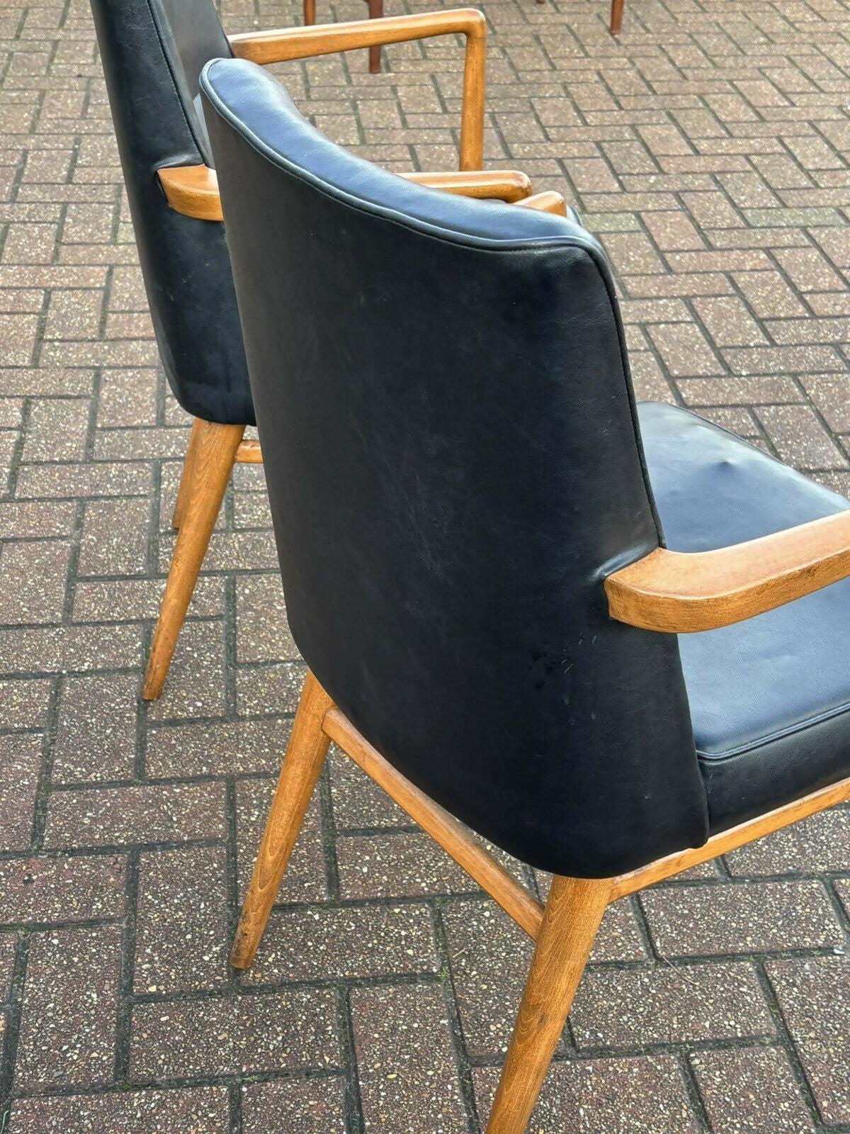 Mid Century Pair Of Black Library Armchairs