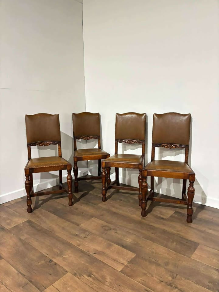 Set of Four Vintage 1940s Oak Dining Chairs