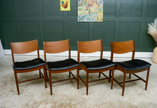 4 x Danish Teak Mid Century Dining Chairs with Black Seats -Glostrup Mobelfabrik